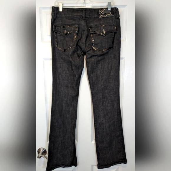 Buffalo David Bittone black Panettire stretch boot cut sequence detail jeans 30 - Picture 2 of 9